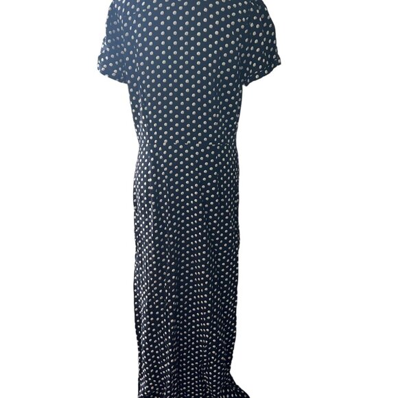 ANN TAYLOR LOFT Navy Blue Polka Dot Maxi Dress Size 10 Tall - Picture 2 of 3